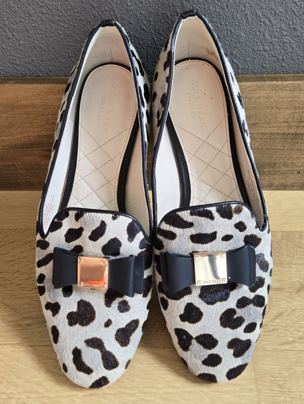 Cole Haan Tali bow loafer Mercer Ocelot 9 Leather Calf Hair Coquette Animal